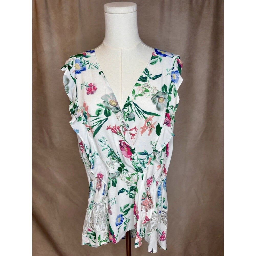 Buffalo David Bitton Floral Ruffle Tunic Top Medium Boho Lace Hem